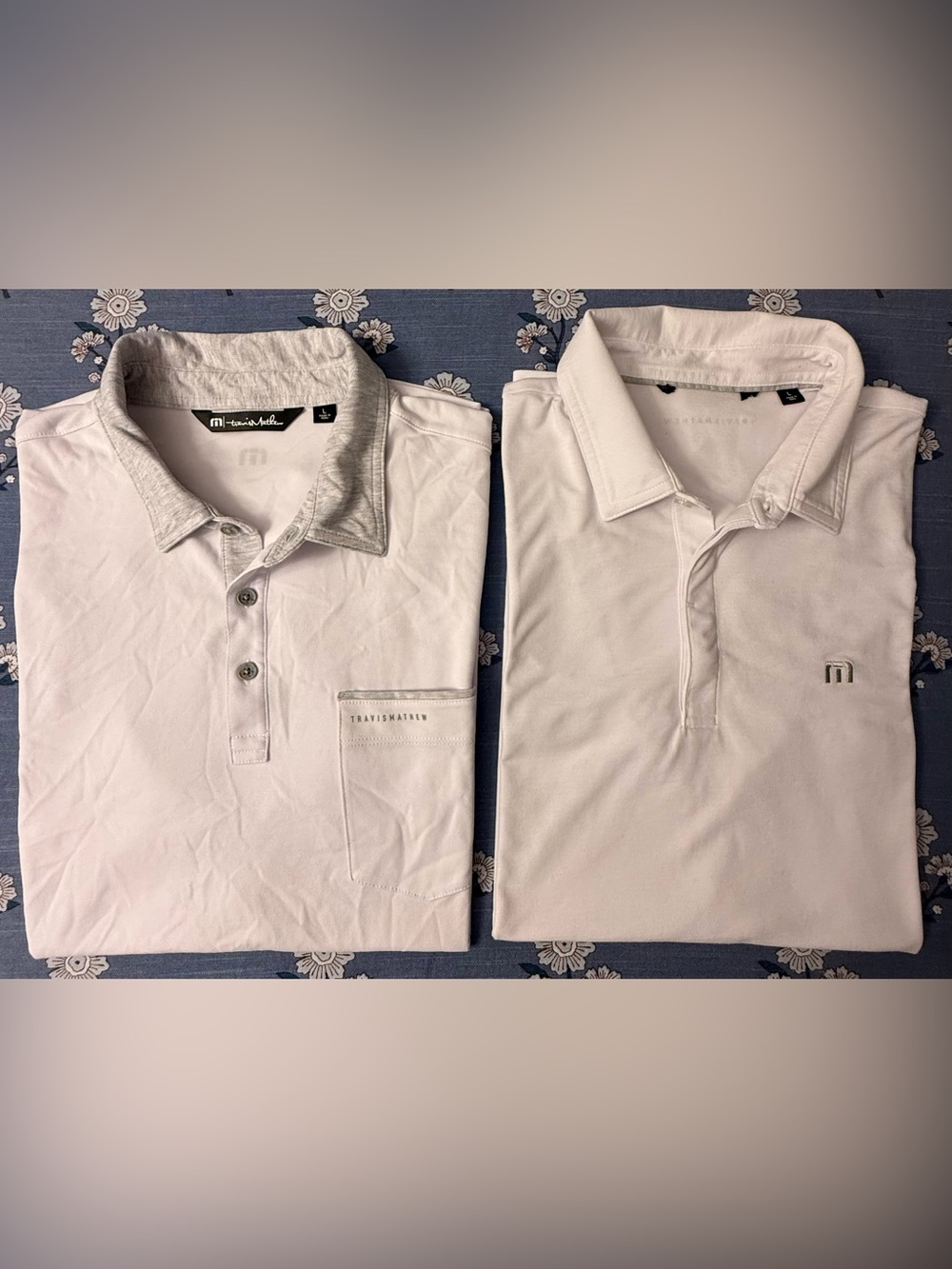 TravisMathew Golf Polo Shirt Bundle – Men’s Size L – 2 White Polos – EUC